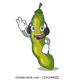 With headphone green beans pod isolated on mascot
