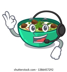 With headphone green churry isolated with the cartoon