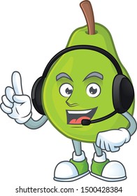 With headphone green guava cartoon character for dessert healthy