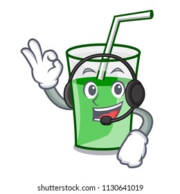 With headphone green smoothie mascot cartoon vector illustration