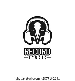 Headphone, Guitar Head Studio Recording, Sound wave logo design