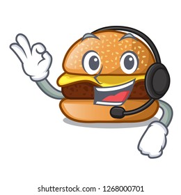 With headphone hamburger with the cartoon cheese toping