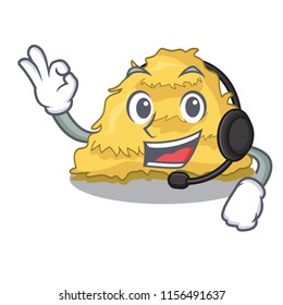 With headphone hay bale mascot cartoon