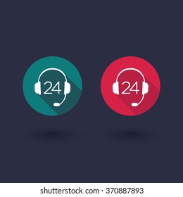 headphone, headset icon, call technical support, contact us, helpline, 24 support service round flat icon, vector illustration