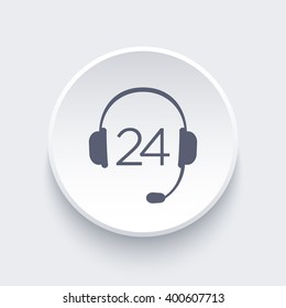 headphone, headset icon, call technical support, contact us, 24 support service round icon, vector illustration