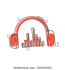 Headphone headset icon in comic style. Headphones vector cartoon illustration pictogram. Audio gadget business concept splash effect.