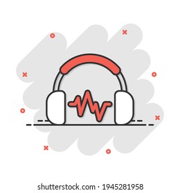 Headphone headset icon in comic style. Headphones vector cartoon illustration pictogram. Audio gadget business concept splash effect.