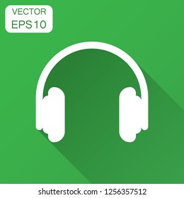 Headphone headset icon in flat style. Headphones vector illustration with long shadow. Audio gadget business concept.