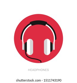 Headphone headset icon in flat style