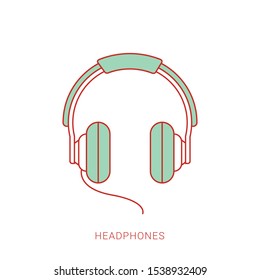 Headphone headset icon in flat style