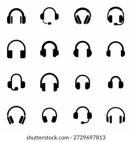 Conjunto de iconos de auriculares y auriculares, Colección de símbolos de silueta de equipo de audio