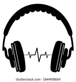 Icono de auriculares con micrófono de estilo sencillo. Pictograma de ilustración de onda simple vectorial de audífonos. Efecto de inicio de concepto de negocio de gadget de audio