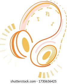 Headphone headset illustration vector in graphic style. Funny headphones vector active illustration. Audio and music concept. Rhythm and sound.