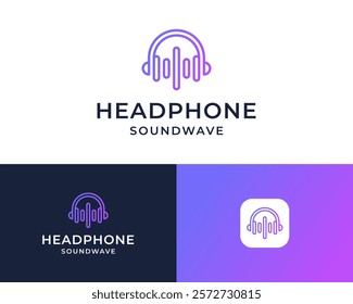 Headphone Headset Listen Music Audio Volume Sound Wave Icon Vector Logo Design Illustration