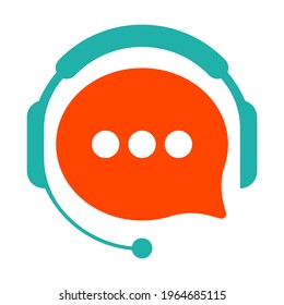 Auriculares o auriculares con micrófono y un icono de burbuja de habla de color. Consulta, comercio electrónico, servicio de apoyo, marketing en vivo, línea directa todo el día. Ilustración, logotipo, plano, web, dev, ui, ux. EPS vectorial 10