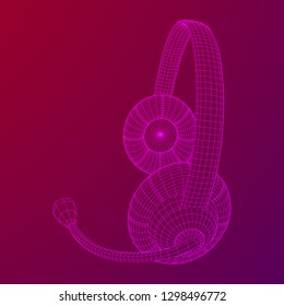 Headphone or headset for support from lines point connecting network. Abstract model wireframe low poly mesh vector illustration