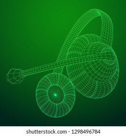 Headphone or headset for support from lines point connecting network. Abstract model wireframe low poly mesh vector illustration