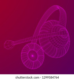 Headphone or headset for support from lines point connecting network. Abstract model wireframe low poly mesh vector illustration