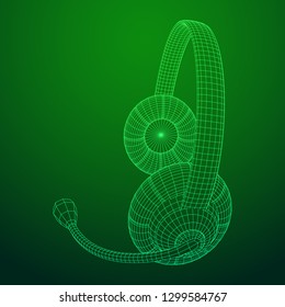 Headphone or headset for support from lines point connecting network. Abstract model wireframe low poly mesh vector illustration