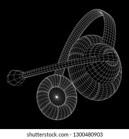 Headphone or headset for support from lines point connecting network. Abstract model wireframe low poly mesh vector illustration