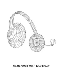 Headphone or headset for support from lines point connecting network. Abstract model wireframe low poly mesh vector illustration