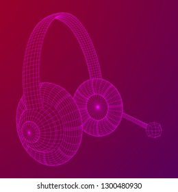 Headphone or headset for support from lines point connecting network. Abstract model wireframe low poly mesh vector illustration