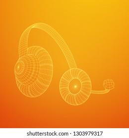 Headphone or headset for support from lines point connecting network. Abstract model wireframe low poly mesh vector illustration
