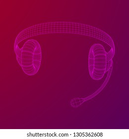Headphone or headset for support from lines point connecting network. Abstract model wireframe low poly mesh vector illustration