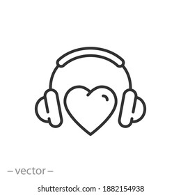 Headphone With Heart Icon, Love Music Concept, Dj Equipment, Thin Line Symbol On White Background - Editable Stroke Vector Illustration Eps10