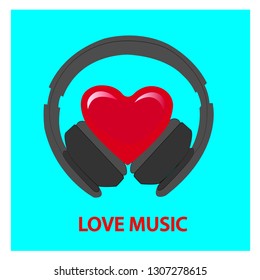 Headphone with heart Isolated Vector Icon. Love music concept.