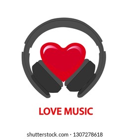 Headphone with heart Isolated Vector Icon. Love music concept.