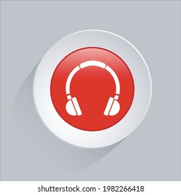 Icono de auriculares. botón 3d vectorial rojo y blanco. icono comercial para sitios web y aplicaciones.