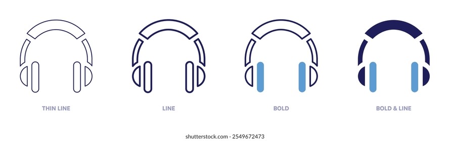 Headphone icon in 4 different styles. Thin Line, Line, Bold, and Bold Line. Duotone style. Editable stroke.