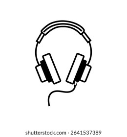 Headphone icon. Audio device symbol. Black wire design. Vector white background.