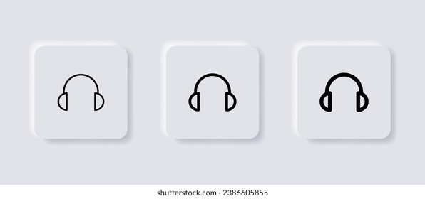 headphone icon button - customer service or customer support headset icons, headphones audio icon. neumorphism buttons. neumorphic style