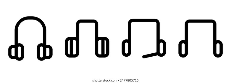 Headphone icon, collection of simple headphone symbols in line style suitable for web, app and music infographic elements