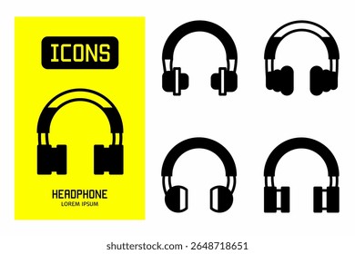 Headphone icon. Collection vector illustration of icons for business. Black icon design.