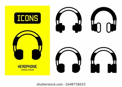 Headphone icon. Collection vector illustration of icons for business. Black icon design.