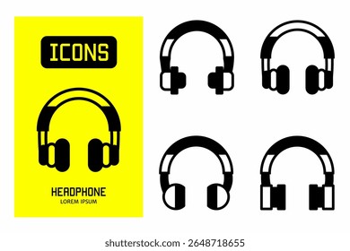 Headphone icon. Collection vector illustration of icons for business. Black icon design.