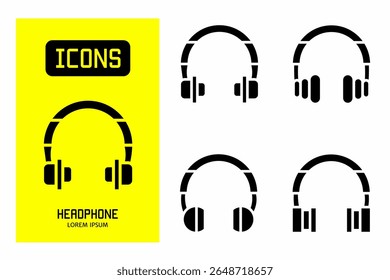 Headphone icon. Collection vector illustration of icons for business. Black icon design.