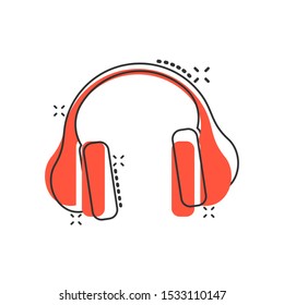 Headphone icon in comic style. Vector cartoon illustration pictogram. Audio gadget business concept splash effect.