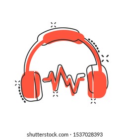 Headphone icon in comic style. Vector cartoon illustration pictogram. Audio gadget business concept splash effect.