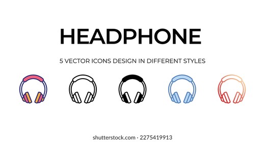 headphone Icon Design in Five style with Editable Stroke. Line, Solid, Flat Line, Duo Tone Color, and Color Gradient Line. Suitable for Web Page, Mobile App, UI, UX and GUI design.
