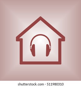  Headphone  icon.   Flat design.