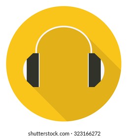 Headphone icon, flat design with long shadow