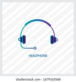 Headphone icon flat design on blue color