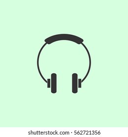 Headphone icon flat. Grey vector symbol on green background