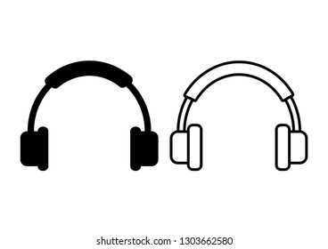 Headphone icon, flat and outline design. Vector illustration