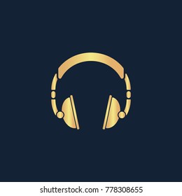 Headphone icon flat. Simple gold pictogram on dark background. Vector illustration symbol