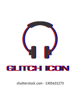 Headphone icon flat. Simple pictogram - Glitch effect. Vector illustration symbol